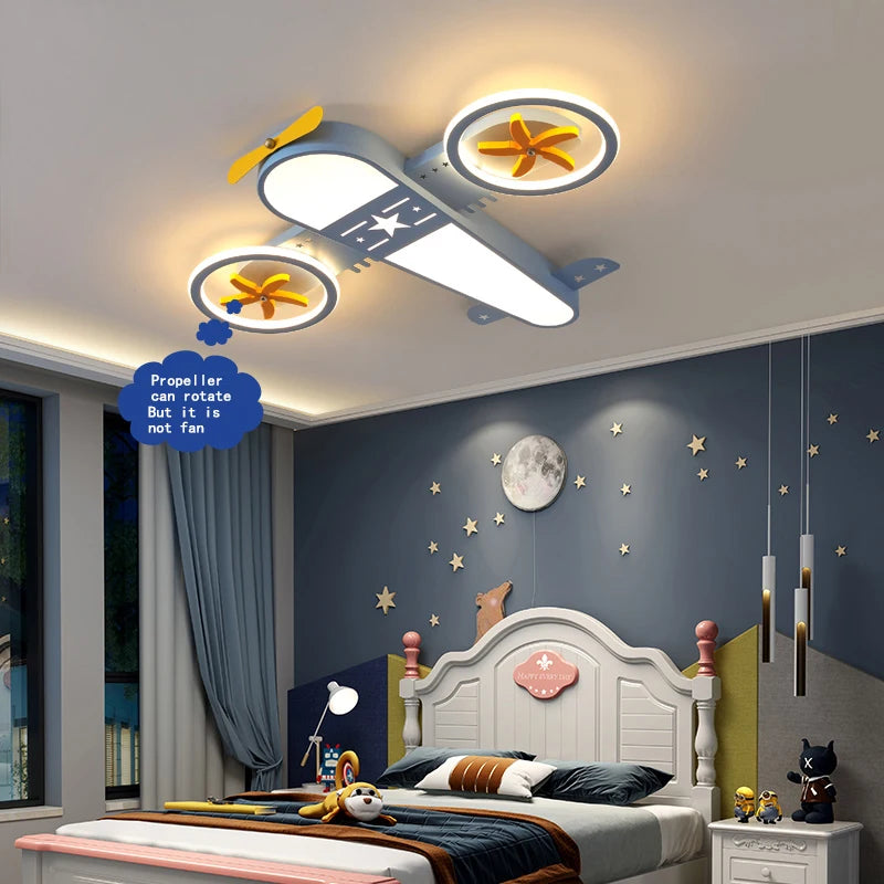 lustre dessin animé avion led avec télécommande pour enfants