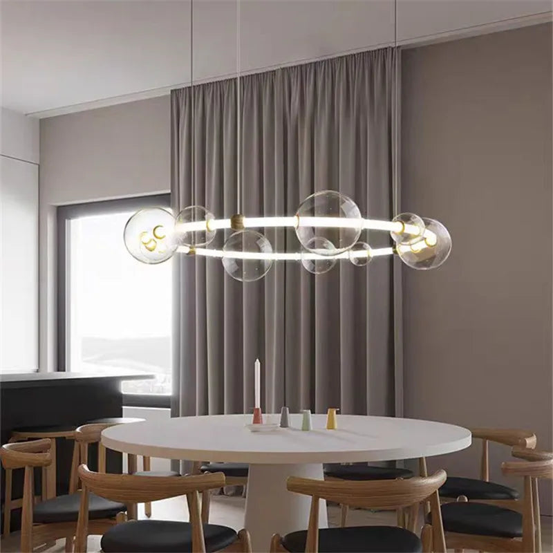 lustre de luxe à bulles longue bande éclairage led en verre transparent créatif