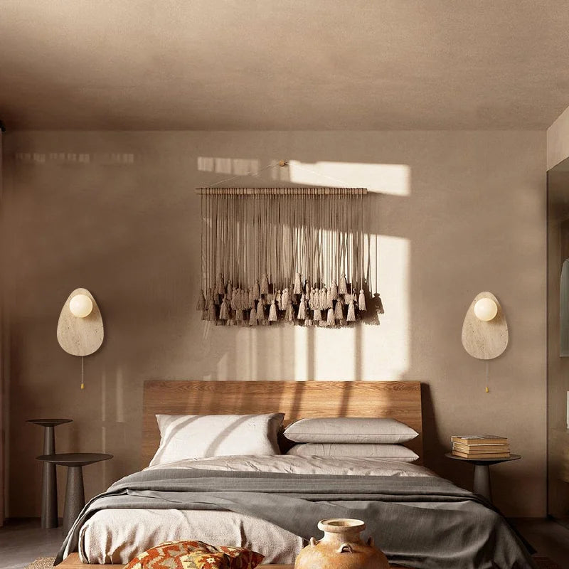 applique murale vintage en pierre naturelle avec abajour en verre et led