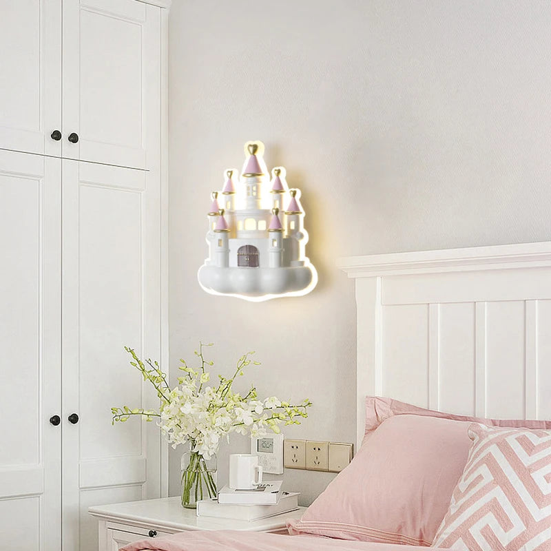 applique murale led château de dessin animé pour chambre fille protection yeux bébé