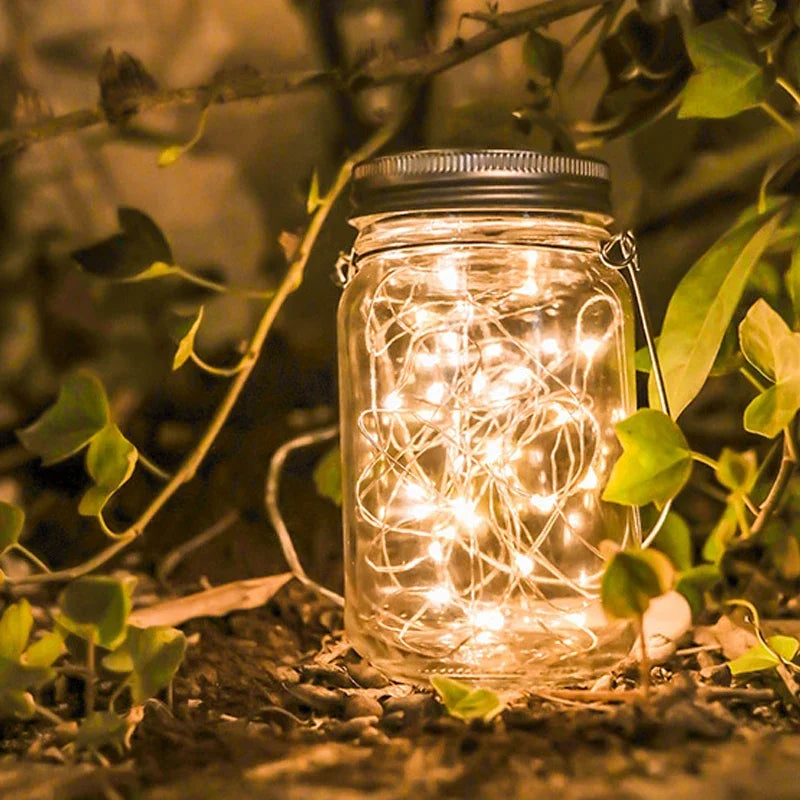 guirlande lumineuse solaire en forme de pot mason décorative pour extérieur