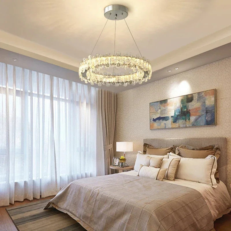 lustre moderne en cristal avec lampes led pour décoration