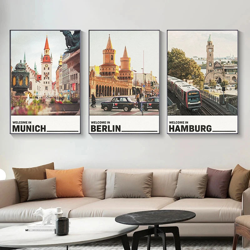 affiche de sites touristiques célèbres en villes allemandes