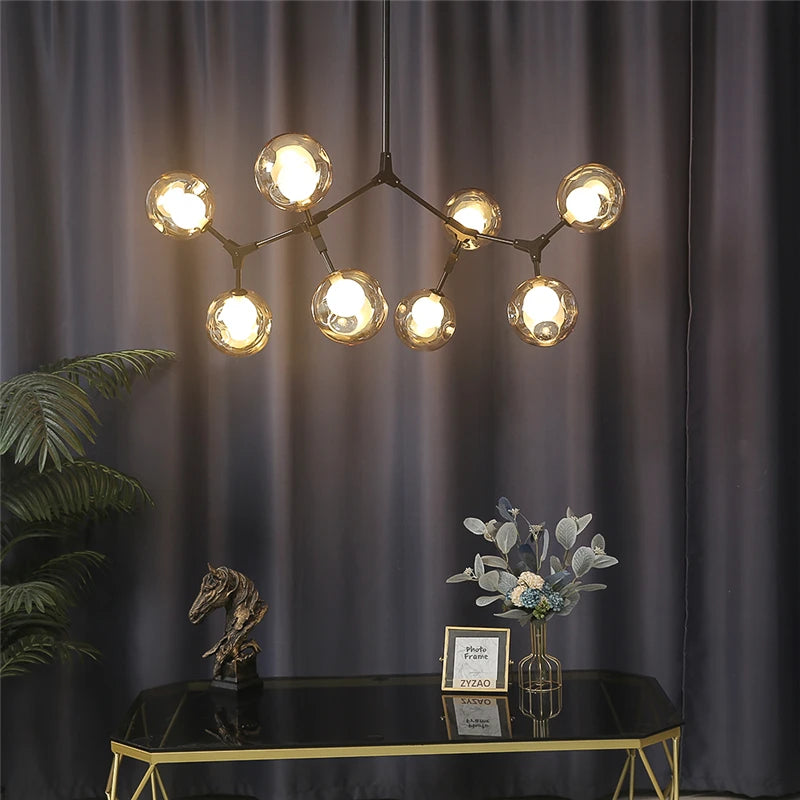 lustre nordique led créatif avec abat-jour multicolore en verre