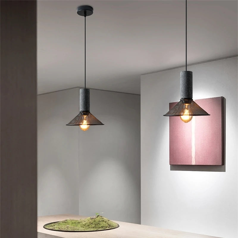 lustre ciment suspension led loft béton tube long décor salle cuisine éclairage