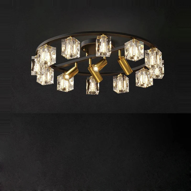 plafonnier en cuivre or noir argent cube cristal LED design moderne 2024