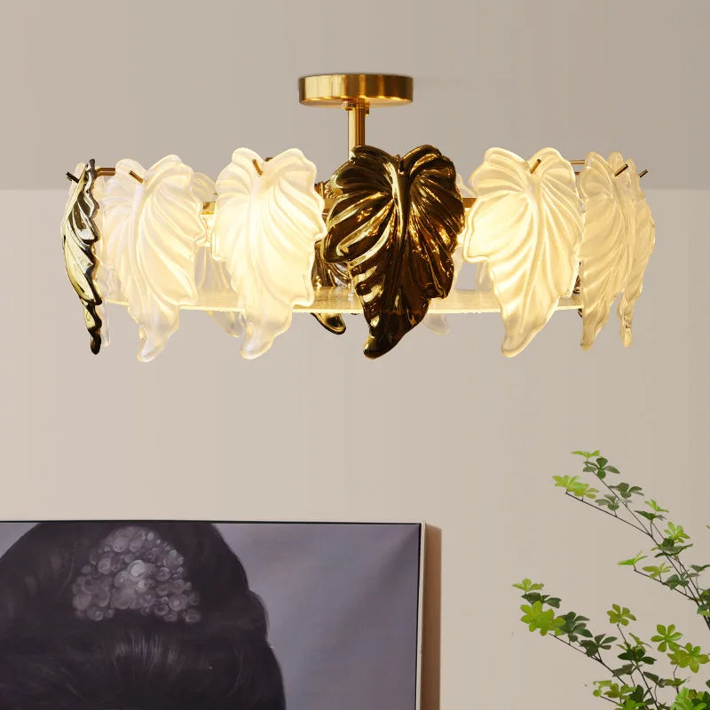 plafonnier led design vintage français en forme de feuilles de verre