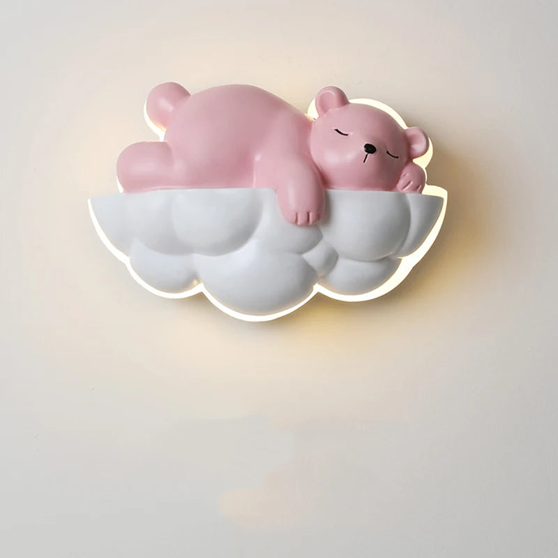 Ours polaire lumière dessin animé enfants appliques murales pour chevet télécommande gradation chambre lampe de nuit pour chambre d'enfant princesse