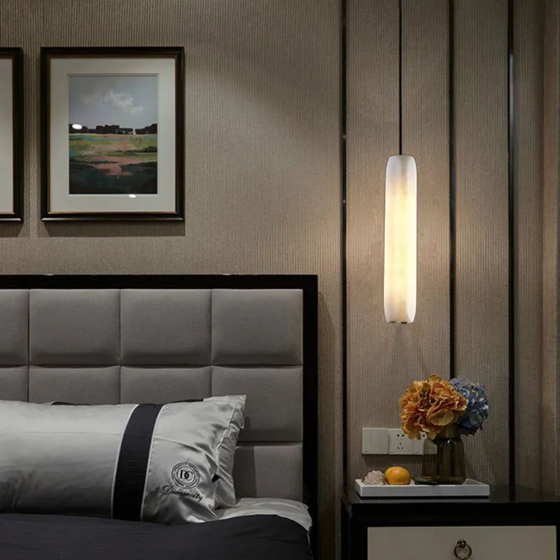 lampe suspendue moderne en marbre naturel et laiton ajustable