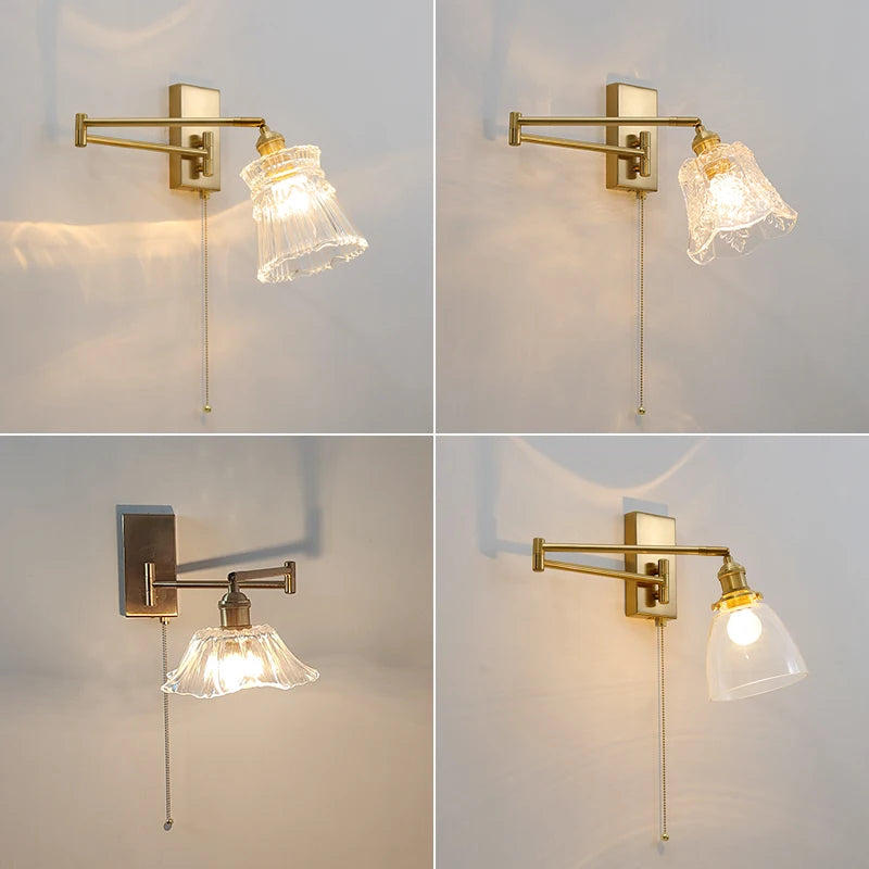 IWHD tirer chaîne verre applique murale LED applique bras gauche droite rotation chambre salon lumières nordique moderne à côté lampe Wandlamp