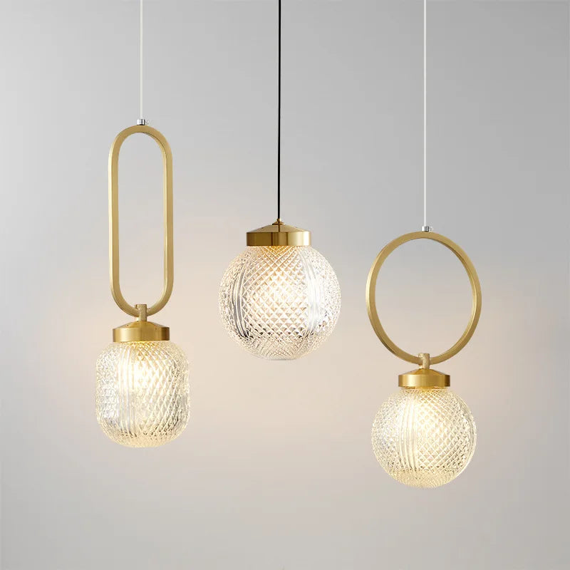lampe suspendue moderne en cuivre avec cordon en verre réglable