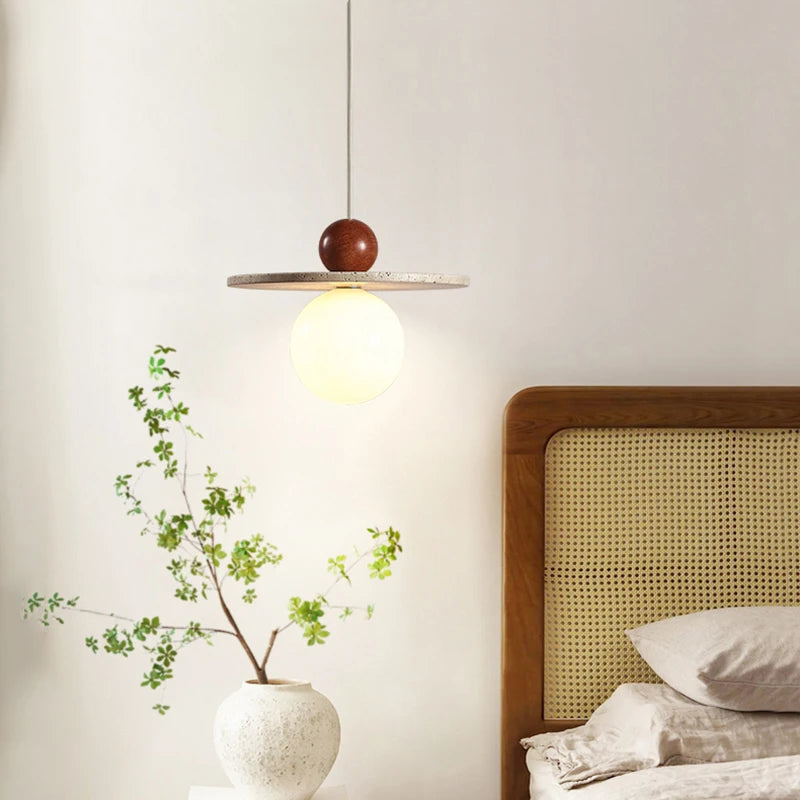 lustre rond en pierre et bois pour diverses utilisations