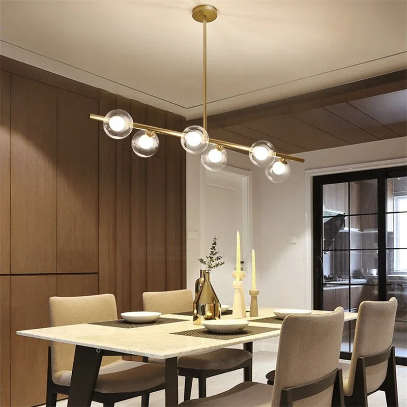 lustre led moderne avec lampes à billes en verre nordique