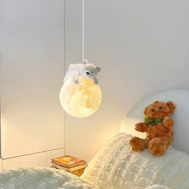 lustre led pour enfants avec ours blanc et lapin