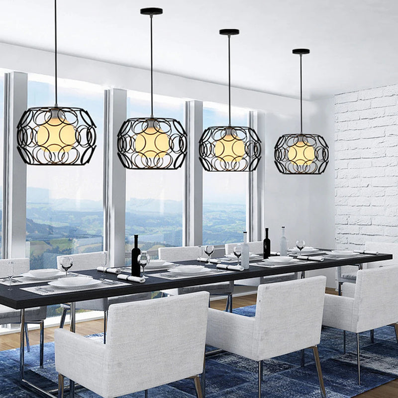 lustre industriel rétro en fer avec lumière led moderne