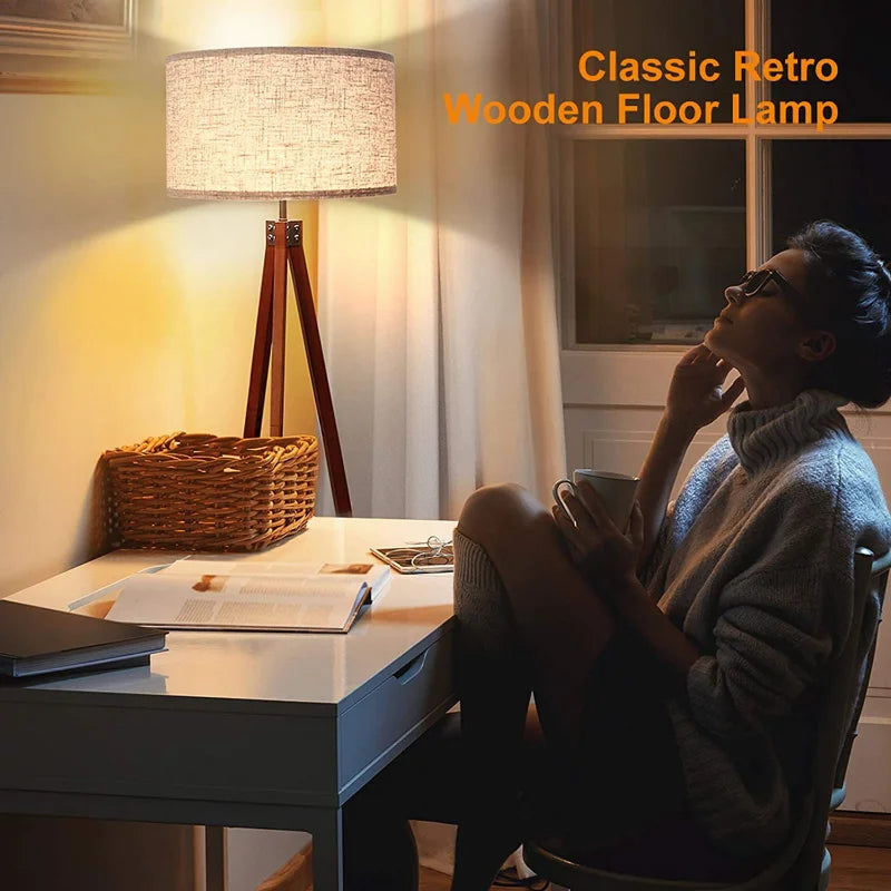 lampadaire kd en bois massif américain simple avec support de sol led