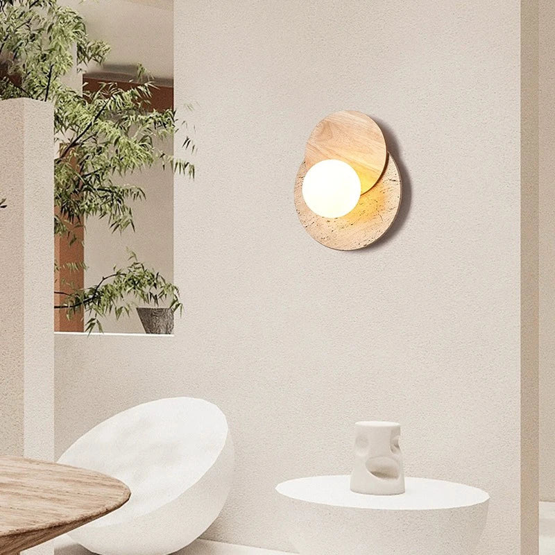 Applique murale design ronde Led Style pierre couleur crème