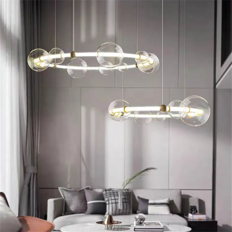 lustre de luxe à bulles longue bande éclairage led en verre transparent créatif