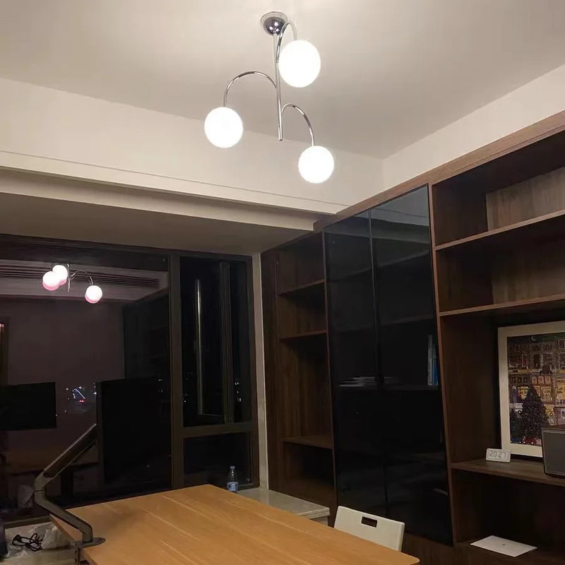 lustre boule de verre scandinave avec tige et câble de suspension