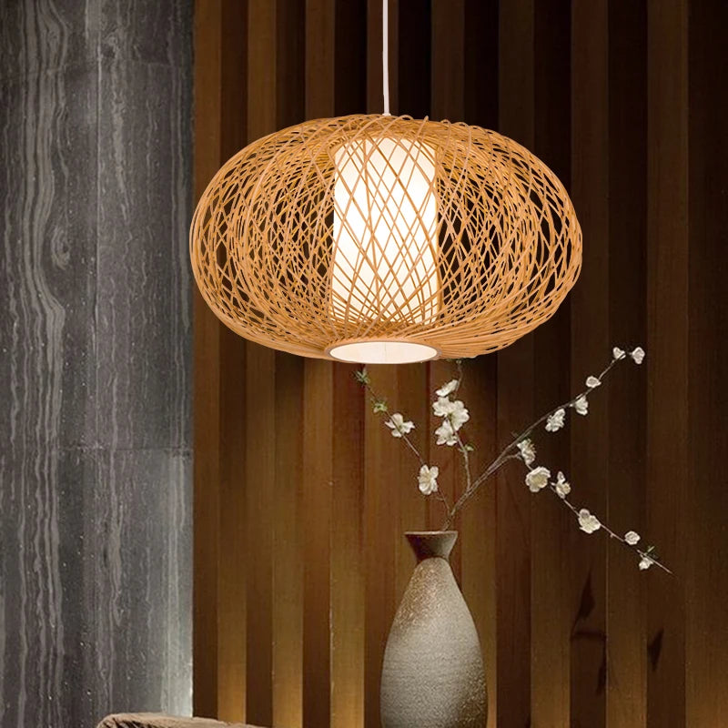 Suspension chinoise en bambou en rotin tissé créatif
