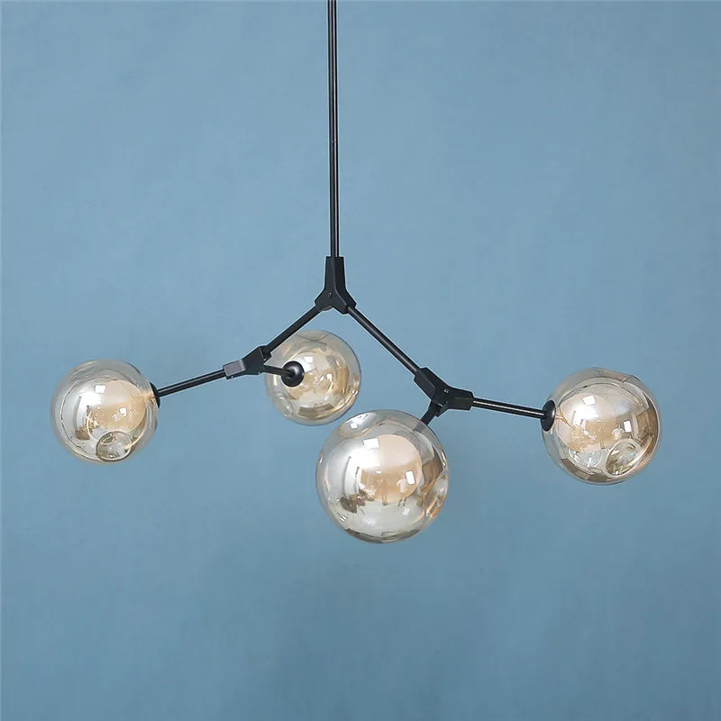 lustre nordique led créatif avec abat-jour multicolore en verre