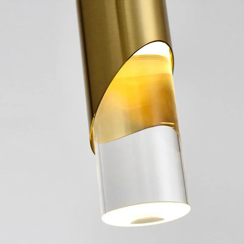 lustre led cylindrique minimaliste en fer et cristal clair