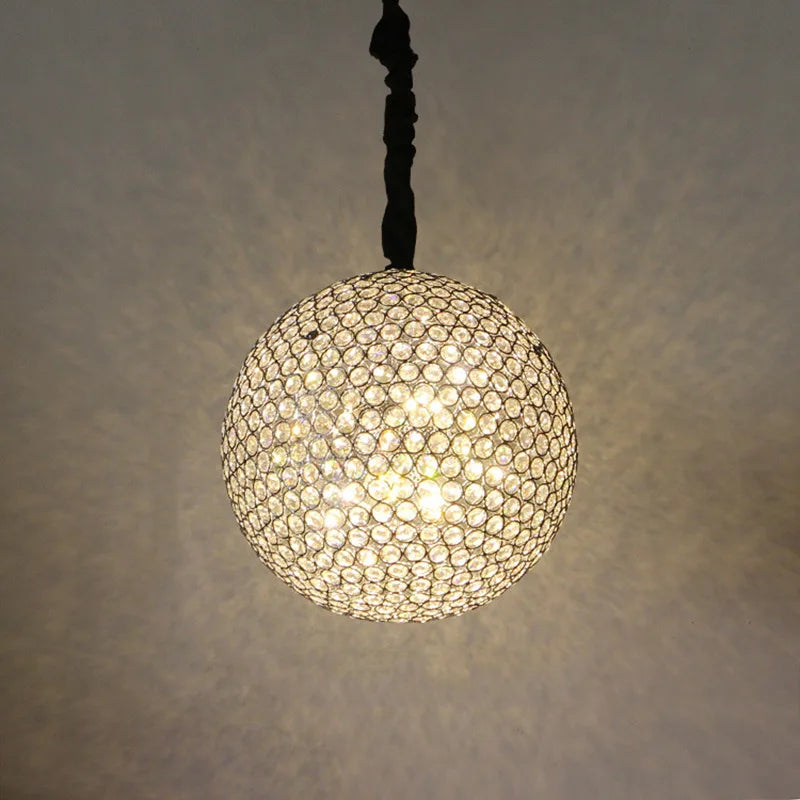 lustre moderne en cristal boule ronde avec éclairage led