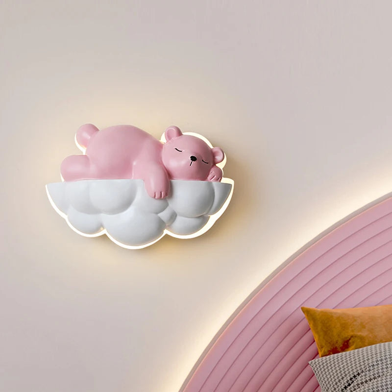 Ours polaire lumière dessin animé enfants appliques murales pour chevet télécommande gradation chambre lampe de nuit pour chambre d'enfant princesse