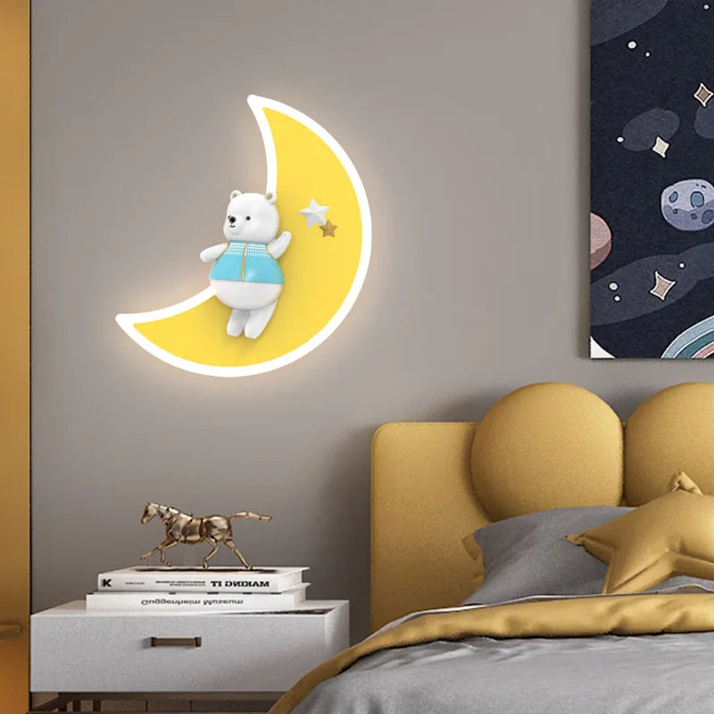 applique murale ours blanc lampe lune pour chambre enfant