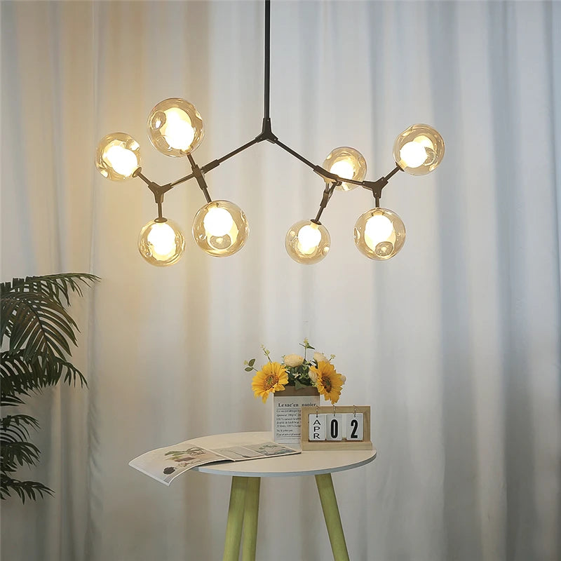 lustre nordique led créatif avec abat-jour multicolore en verre