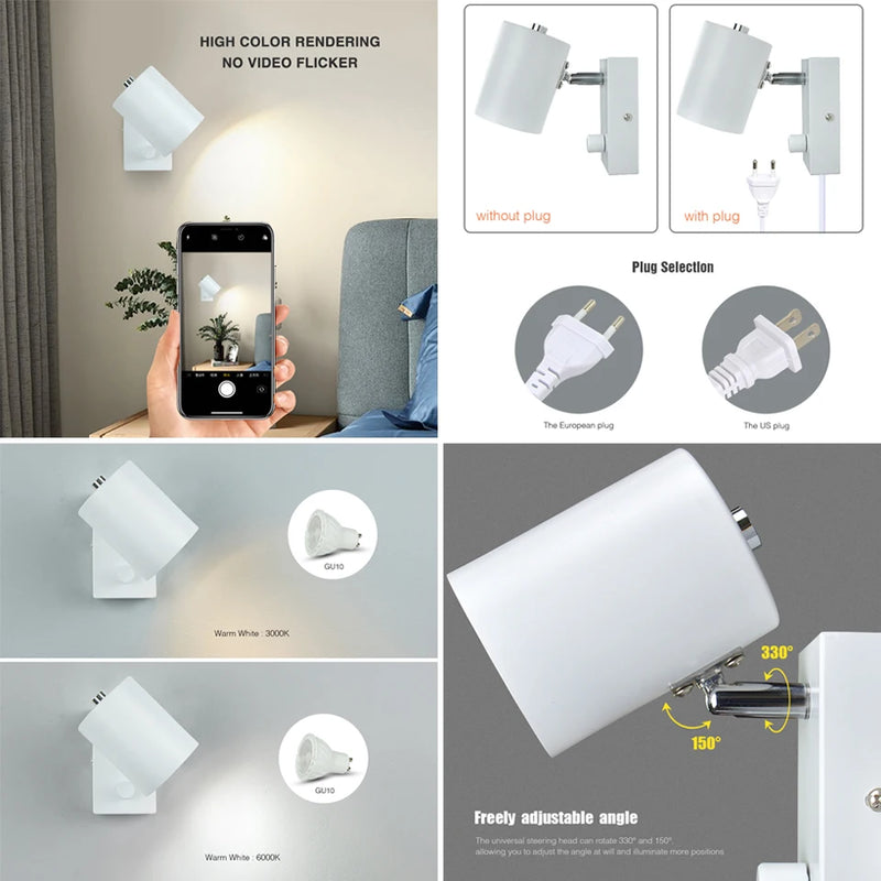 applique murale nordique d'intérieur avec interrupteur rotatif prise ue