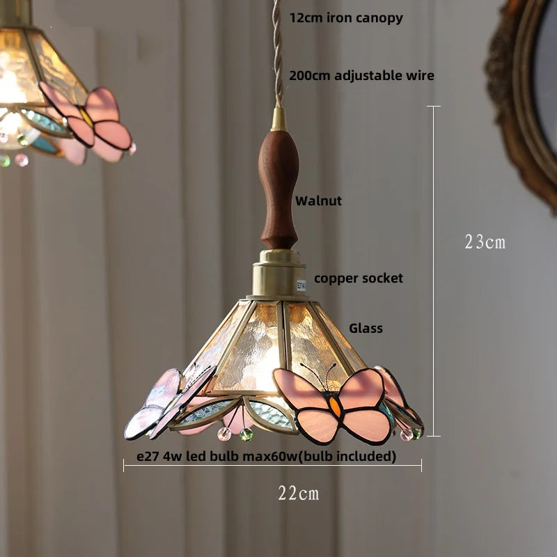 suspension en verre coloré avec fil de bois réglable moderne
