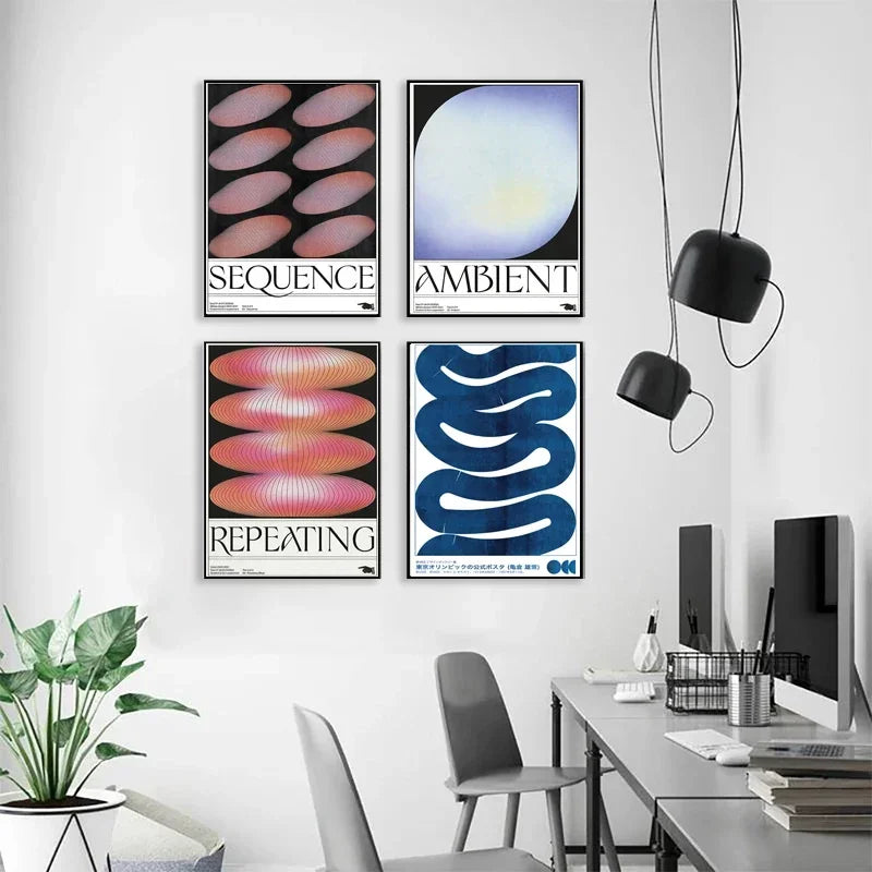 art abstrait japonais rétro pour décoration murale à la maison