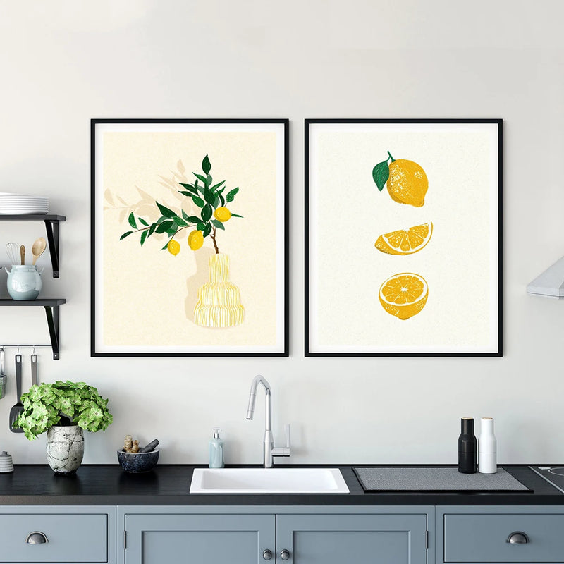 peinture murale de fruits citron et palmiers décor été