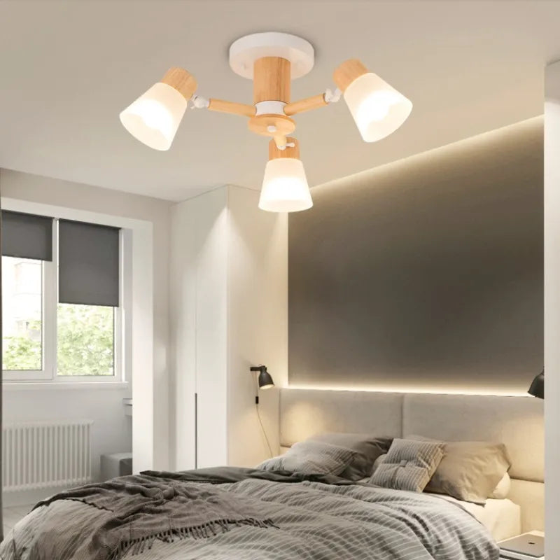 lustre nordique décoratif en verre et bois