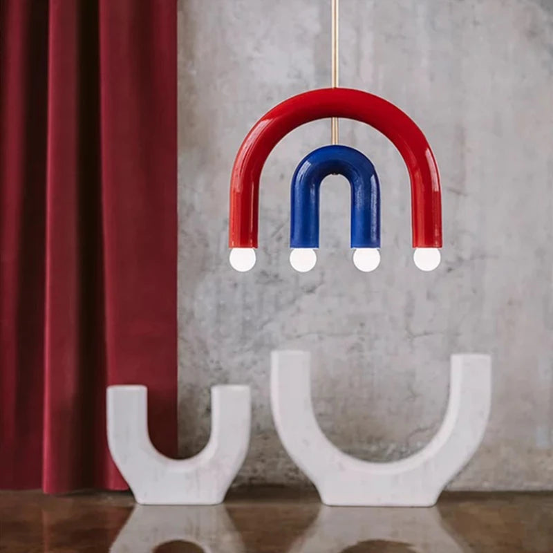 Lustre arc-en-ciel créatif LED Suspension en métal coloré pour chambre salon Restaurant café Art salle à manger suspension