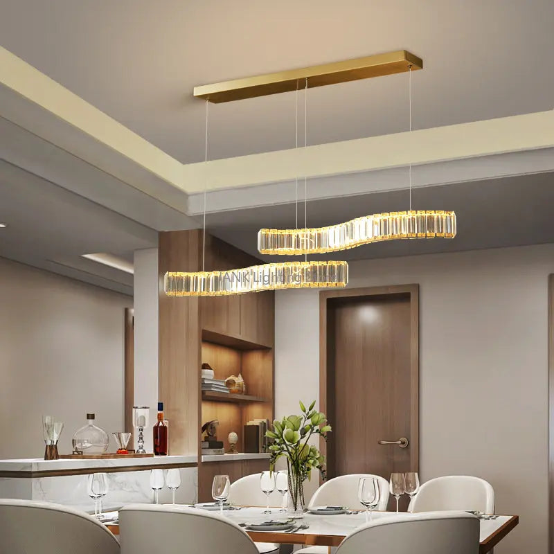 lustre led moderne en cristal de luxe en forme de s