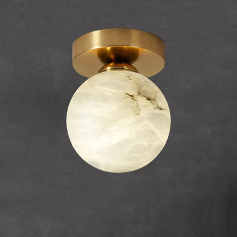 Plafonnier Boule de marbre lumière d'entrée Led luxe en laiton doré petit carré toilettes chambre balcon allée Luminaire