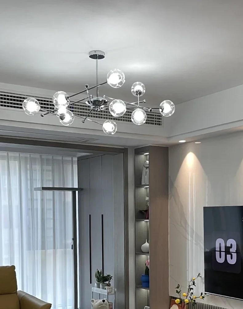 2024 Glass Chandelier Chrome Magic Bean Lights for Living Room Pendant Lamp Bedroom Dining Room Ceiling Hanging Lamp