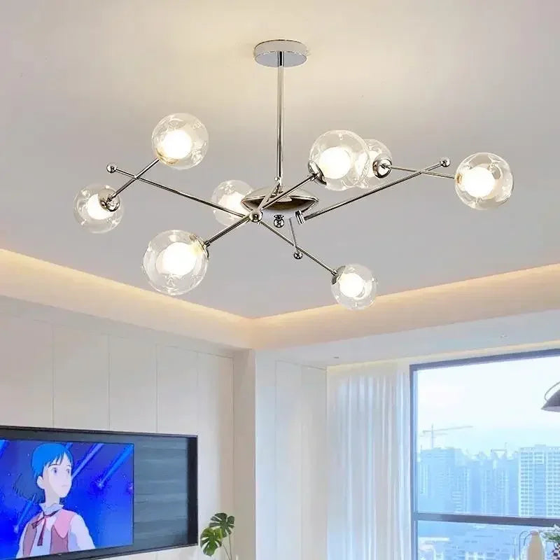 2024 Glass Chandelier Chrome Magic Bean Lights for Living Room Pendant Lamp Bedroom Dining Room Ceiling Hanging Lamp
