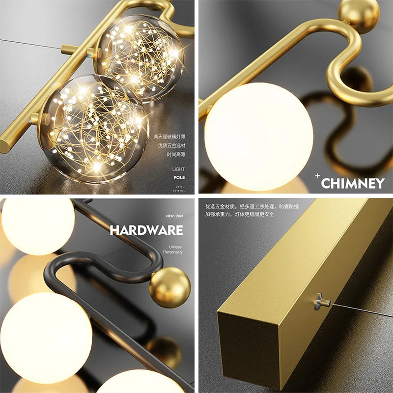 lustre moderne sandyha led avec bande longue et boule de verre
