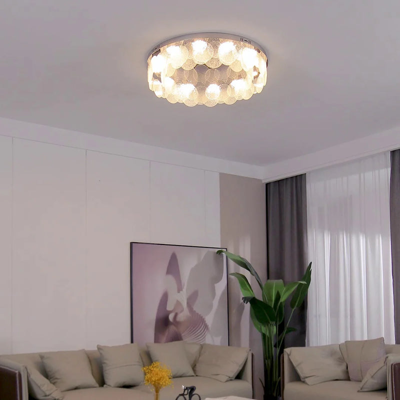 plafonnier led rond moderne en acier inoxydable et verre