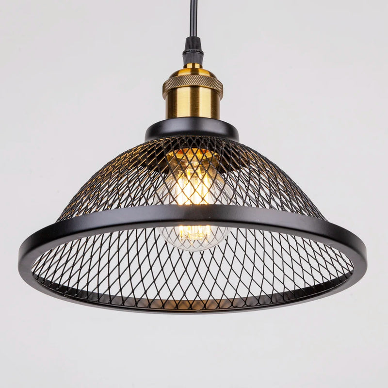 Rétro LED Vintage noir fer Net-Cage cuisine suspension lampe suspendue pour chambre salon Restaurant luminaire