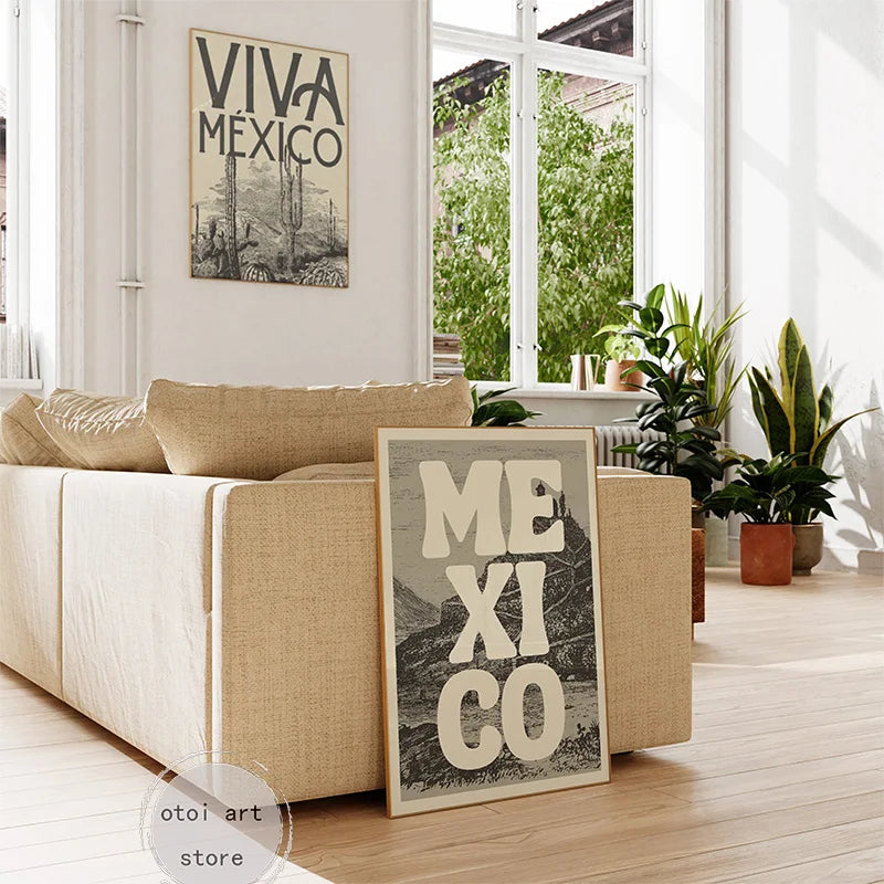 affiche d'art rétro paysage urbain vintage du mexique