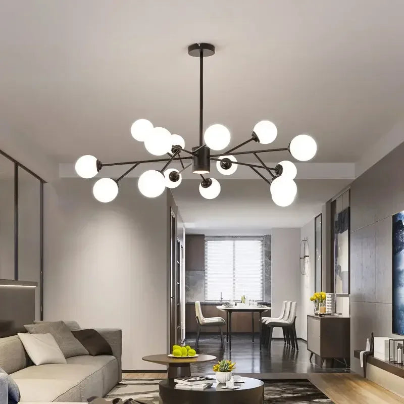 lustre nordique à led avec boule de verre pour luminaires suspendus