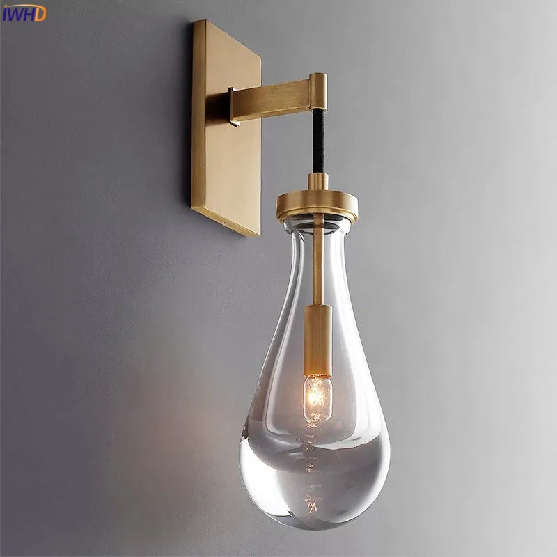 applique murale design gouttelette d'eau cristal led cuivre nordique