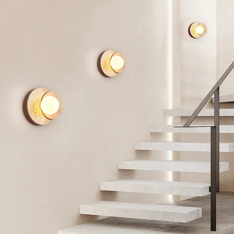 Applique murale design ronde Led Style pierre couleur crème