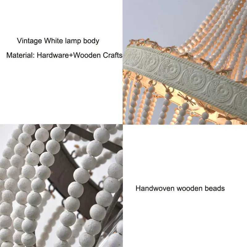 lustre vintage en bois perle style campagne américaine