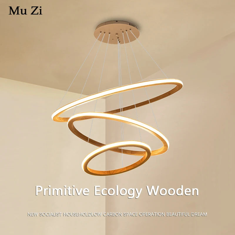 suspension moderne en bois avec lustre rond design lumineux