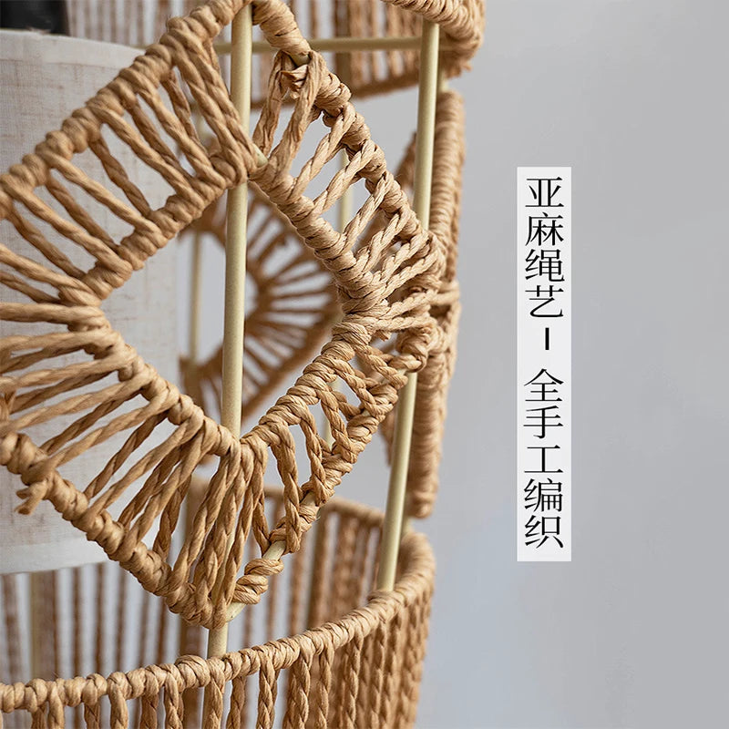 x lampadaires chinois rétro en rotin tissé corde de chanvre lumières faites à la main chambre chevet salon décoratif coin lampe sur pied
